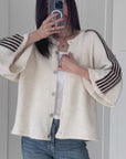 Strickjacke, flauschi, Kontraststreifen, 3 Farben