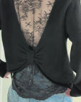 Pullover mit Spitzenrücken, Schwarz