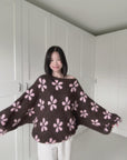 Pullover, Blumen, Ballonärmel, Schoko-Rosa