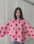 Pullover, Herzen, Ballonärmel, Rosa