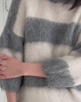 Pullover, Mohair, Blockstreifen, Grau