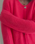 Strickjacke, Mohair, Neon-Koralle