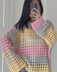 Pullover, Lochstrick, Pastell, Candy