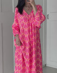 Musselin Kleid, Classic, Palmblätter, Neon-Pink
