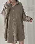 Musselin Bluse, long oversize, Taupe