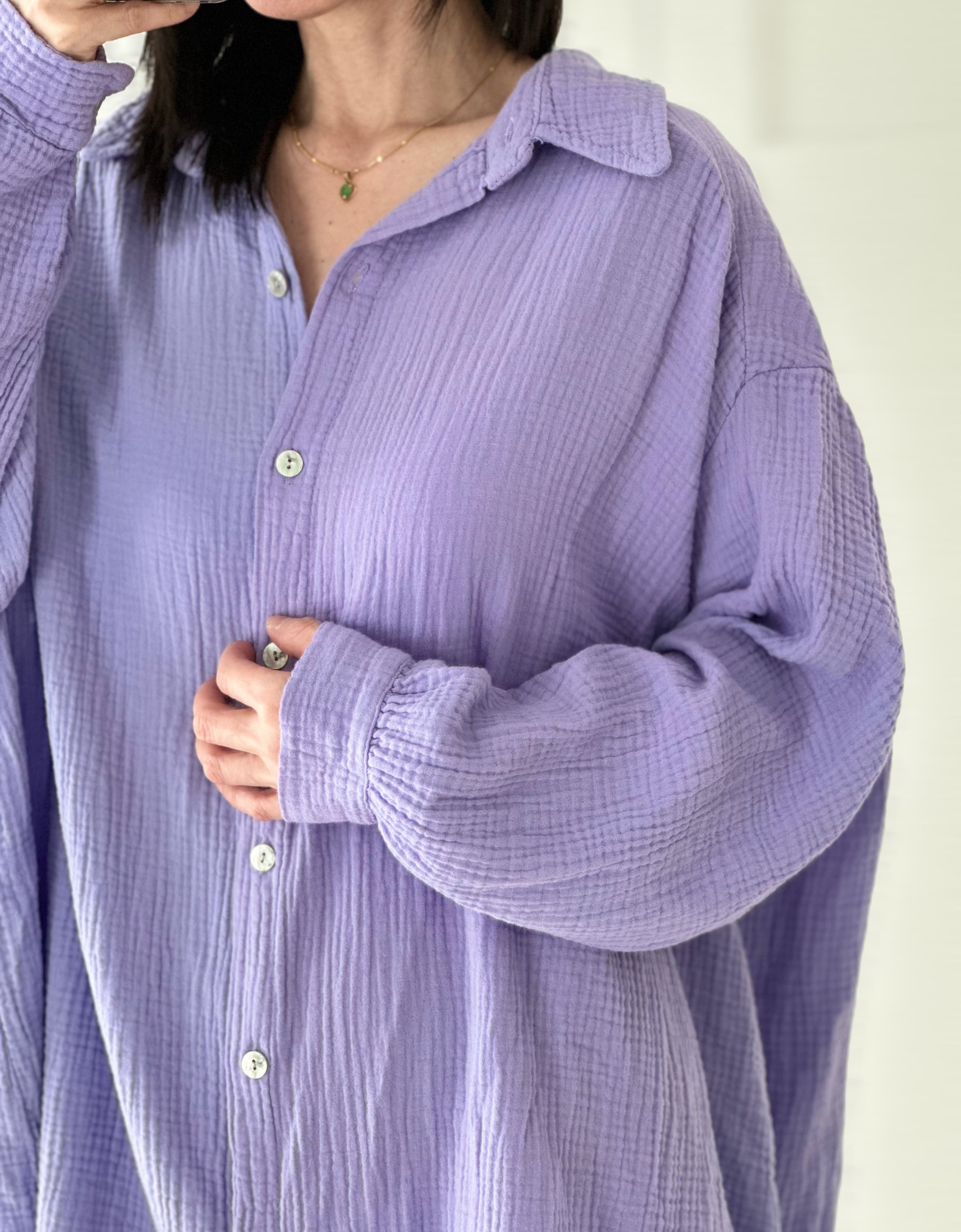 Musselin Bluse, oversize, Engelsflügel, Violett