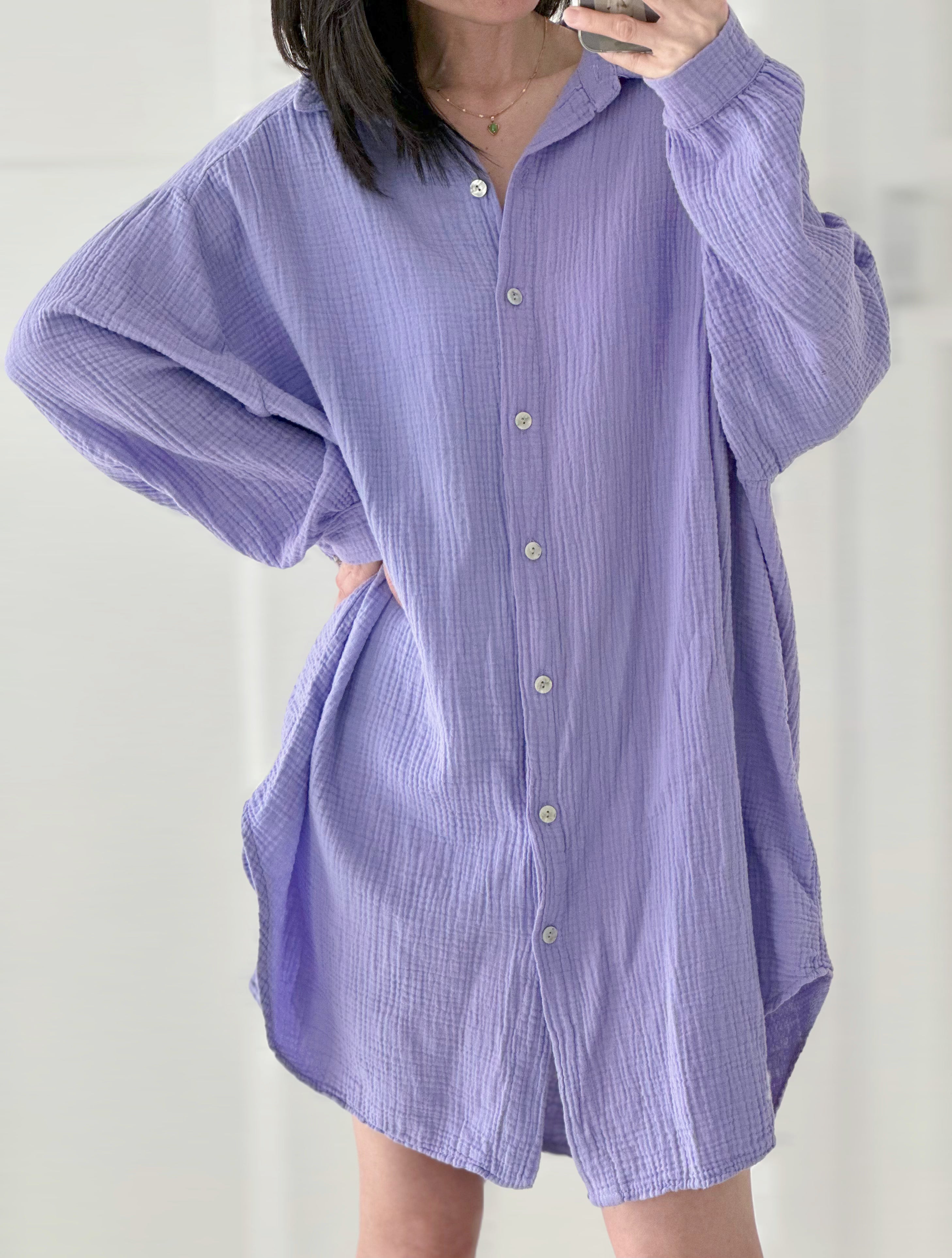 Musselin Bluse, oversize, Engelsflügel, Violett