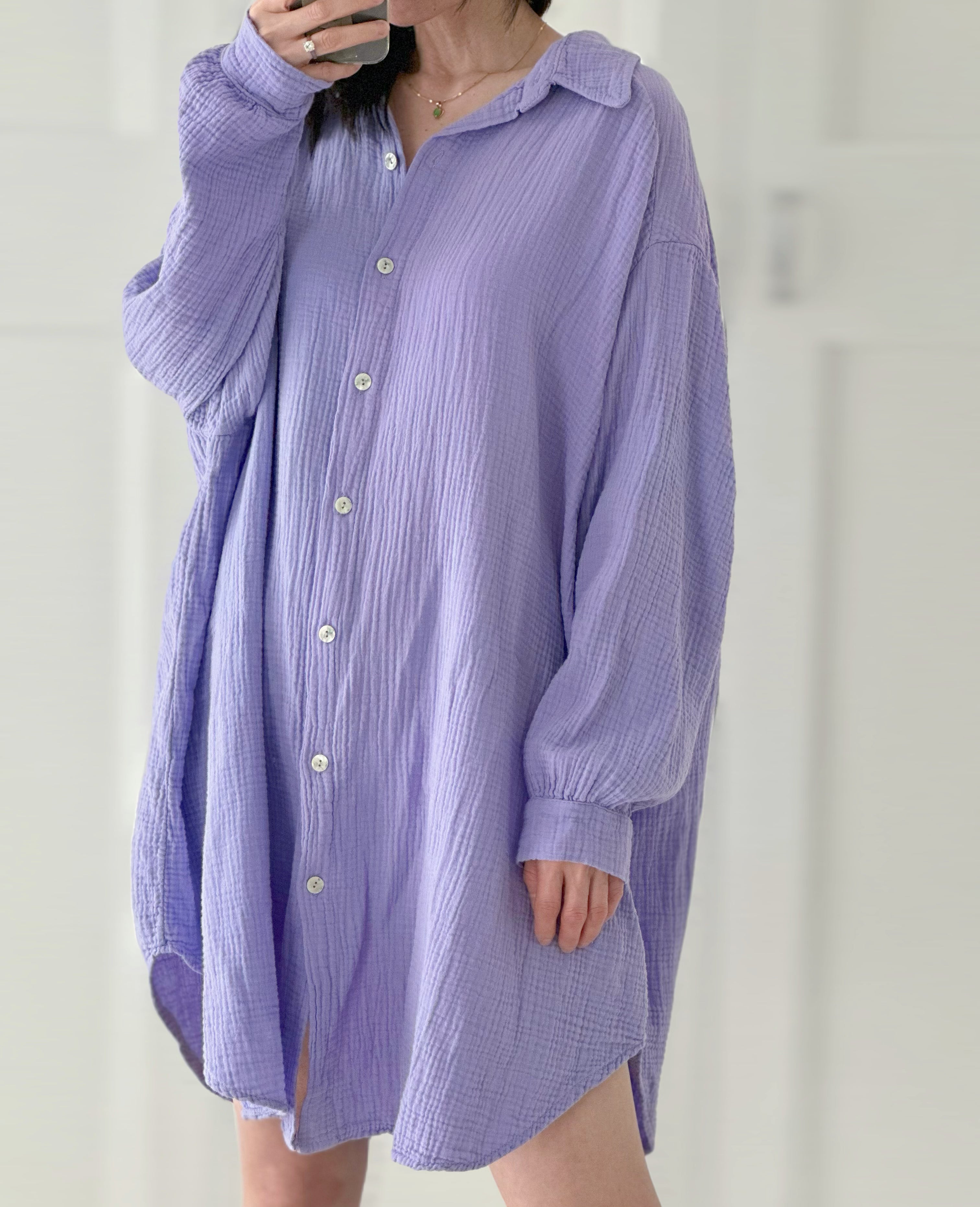 Musselin Bluse, oversize, Engelsflügel, Violett