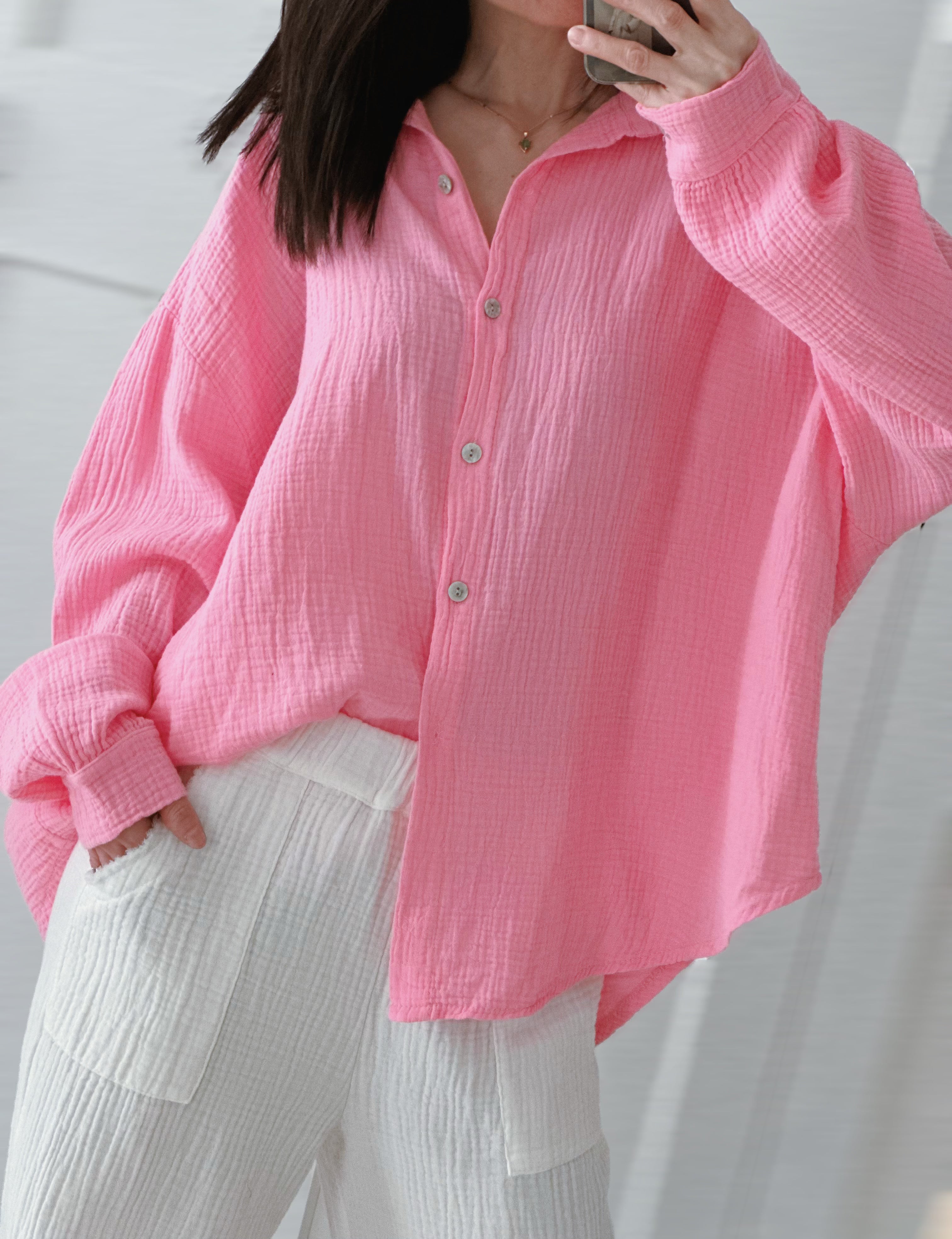 Musselin Bluse, regular, Rosa