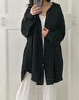 Musselin Bluse, long oversize, Schwarz